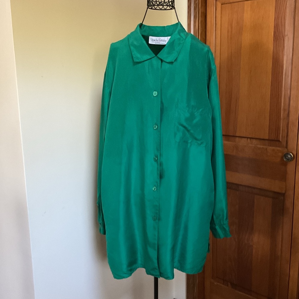 Vintage DVF Silk Shirt, Large, Green